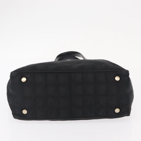 CHANEL New Travel line Tote Bag Nylon Black Gold CC Auth BA8662
