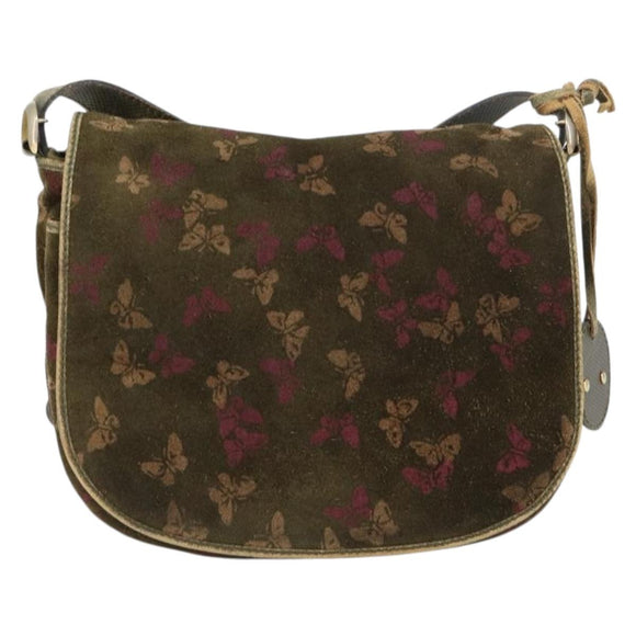 BOTTEGA VENETA Shoulder Bag Suede Green Gold Auth BA8668