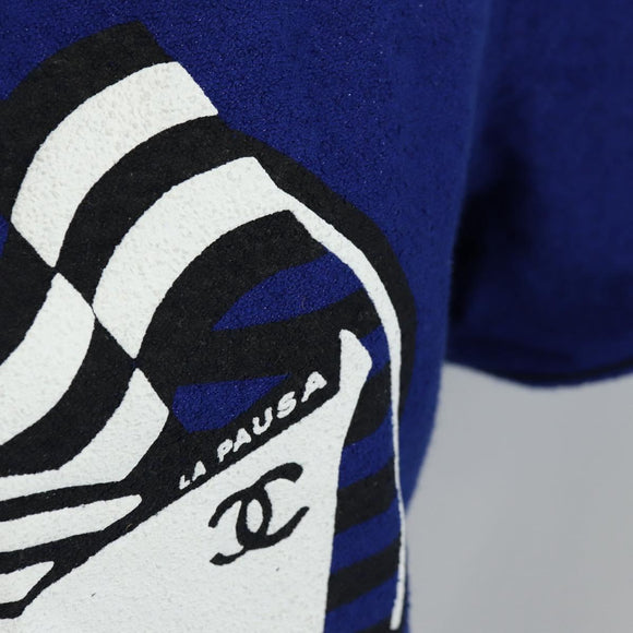 CHANEL Short Sleeved T Shirt Cotton 36 Blue CC Auth BA8669M