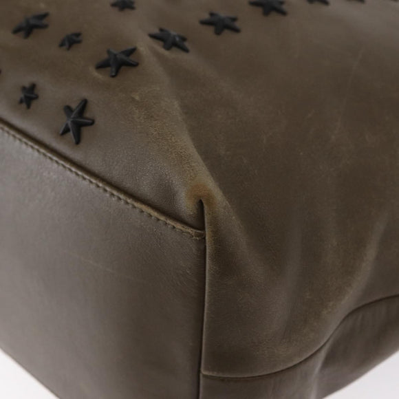 Jimmy Choo Studs Tote Bag Leather Brown Silver Auth BA8672