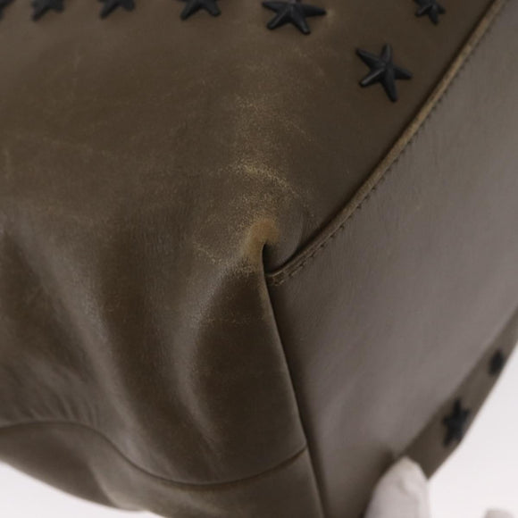 Jimmy Choo Studs Tote Bag Leather Brown Silver Auth BA8672