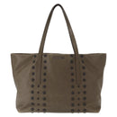 Jimmy Choo Studs Tote Bag Leather Brown Silver Auth BA8672-13