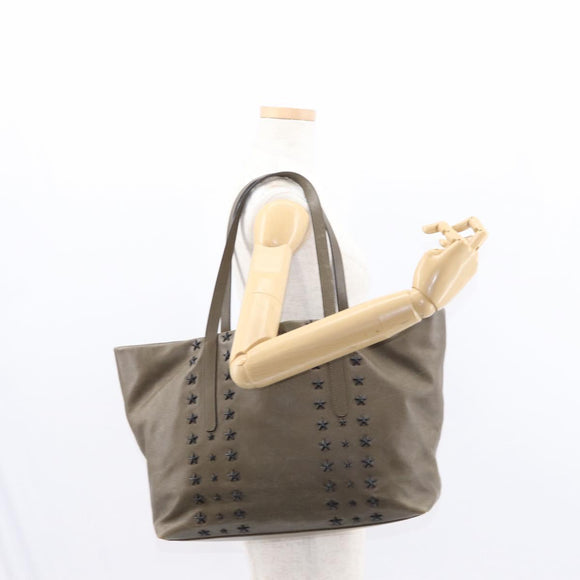 Jimmy Choo Studs Tote Bag Leather Brown Silver Auth BA8672