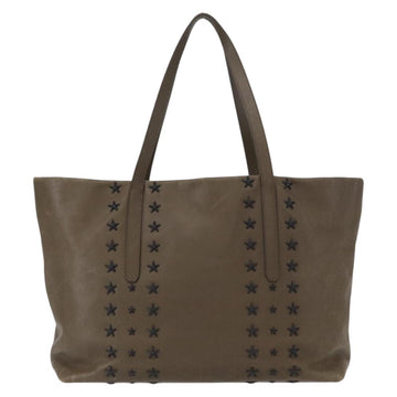 Jimmy Choo Studs Tote Bag Leather Brown Silver Auth BA8672 - 0