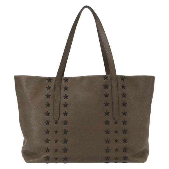 Jimmy Choo Studs Tote Bag Leather Brown Silver Auth BA8672