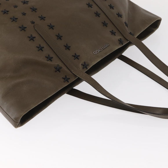 Jimmy Choo Studs Tote Bag Leather Brown Silver Auth BA8672