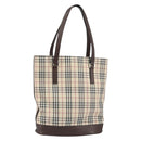 BURBERRY Nova Check Tote Bag PVC Beige Silver Auth BA8673-1