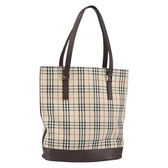 BURBERRY Nova Check Tote Bag PVC Beige Silver Auth BA8673