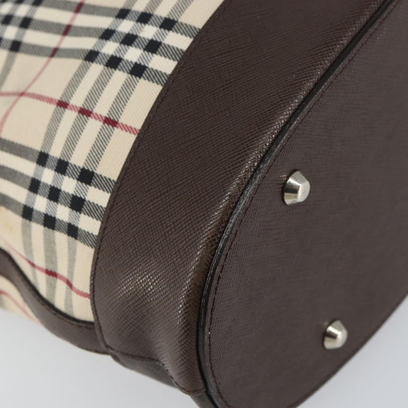 BURBERRY Nova Check Tote Bag PVC Beige Silver Auth BA8673