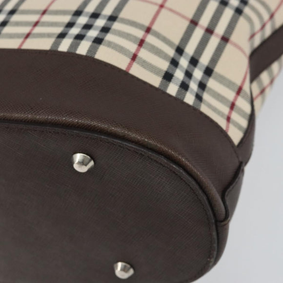 BURBERRY Nova Check Tote Bag PVC Beige Silver Auth BA8673