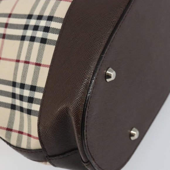 BURBERRY Nova Check Tote Bag PVC Beige Silver Auth BA8673