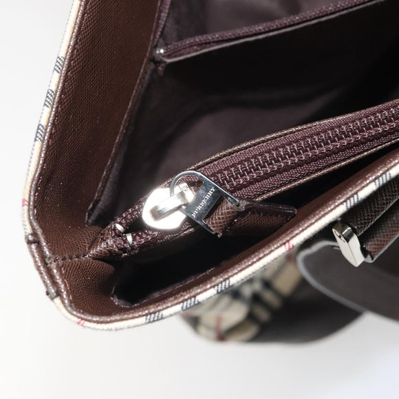 BURBERRY Nova Check Tote Bag PVC Beige Silver Auth BA8673