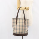 BURBERRY Nova Check Tote Bag PVC Beige Silver Auth BA8673-23