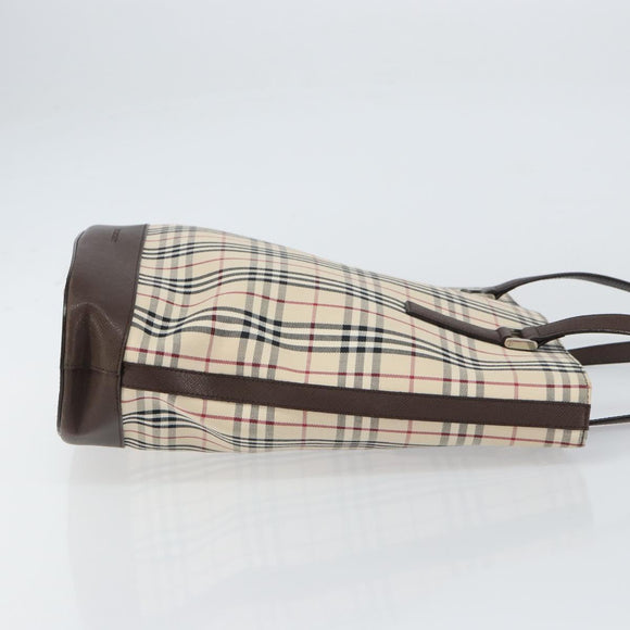 BURBERRY Nova Check Tote Bag PVC Beige Silver Auth BA8673