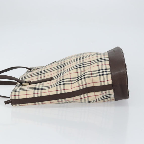 BURBERRY Nova Check Tote Bag PVC Beige Silver Auth BA8673