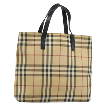 BURBERRY Nova Check Tote Bag PVC Beige Silver Auth BA8674
