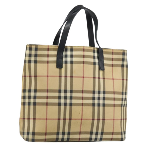 BURBERRY Nova Check Tote Bag PVC Beige Silver Auth BA8674