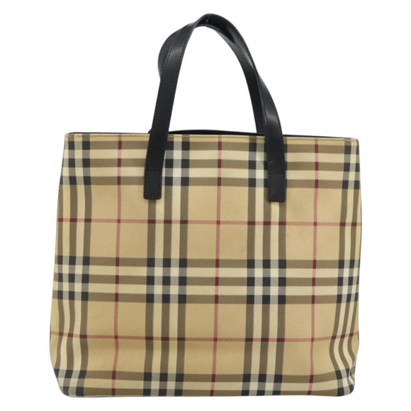 BURBERRY Nova Check Tote Bag PVC Beige Silver Auth BA8674