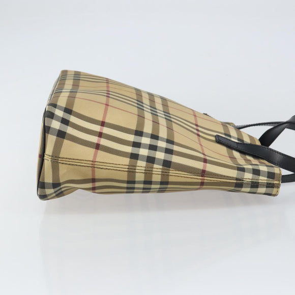 BURBERRY Nova Check Tote Bag PVC Beige Silver Auth BA8674