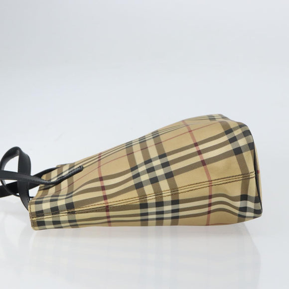BURBERRY Nova Check Tote Bag PVC Beige Silver Auth BA8674