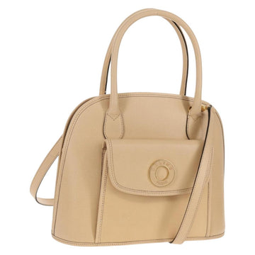 CELINE Hand Bag Leather 2way Beige Gold Auth BA8676V