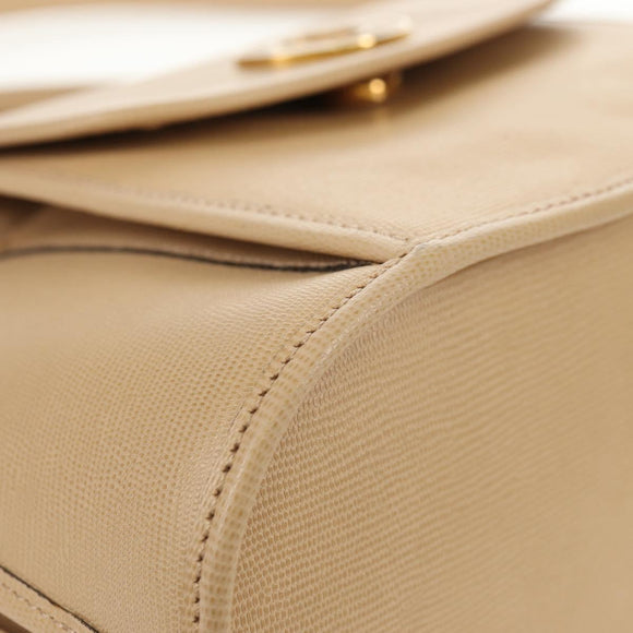 CELINE Hand Bag Leather 2way Beige Gold Auth BA8676V