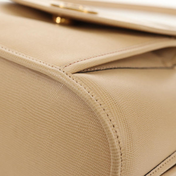 CELINE Hand Bag Leather 2way Beige Gold Auth BA8676V