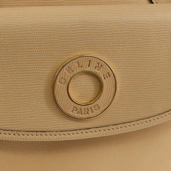 CELINE Hand Bag Leather 2way Beige Gold Auth BA8676V