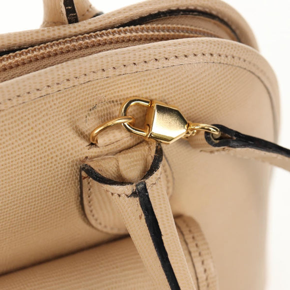 CELINE Hand Bag Leather 2way Beige Gold Auth BA8676V