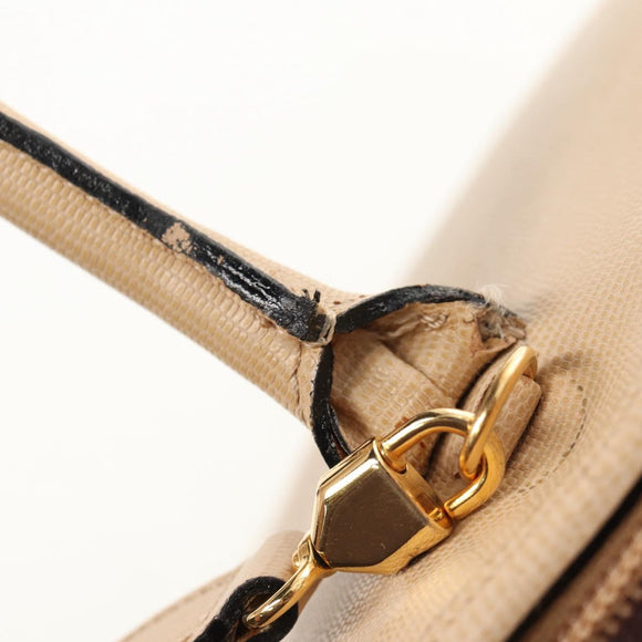 CELINE Hand Bag Leather 2way Beige Gold Auth BA8676V