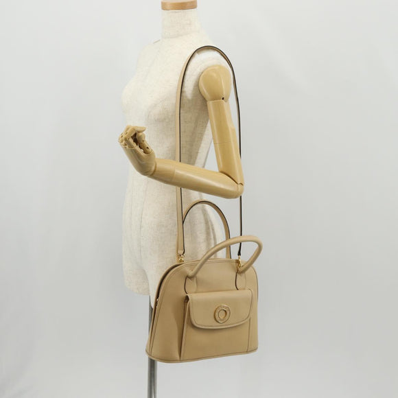 CELINE Hand Bag Leather 2way Beige Gold Auth BA8676V