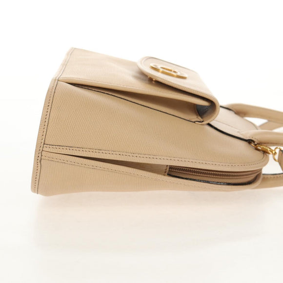CELINE Hand Bag Leather 2way Beige Gold Auth BA8676V