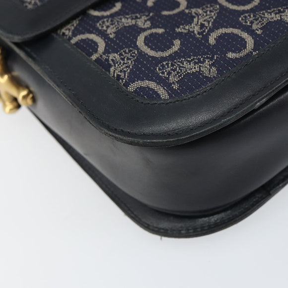 CELINE C Sulky Shoulder Bag Canvas Navy Gold Auth BA8677