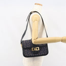 CELINE C Sulky Shoulder Bag Canvas Navy Gold Auth BA8677-24