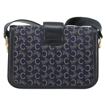 CELINE C Sulky Shoulder Bag Canvas Navy Gold Auth BA8677 - 0