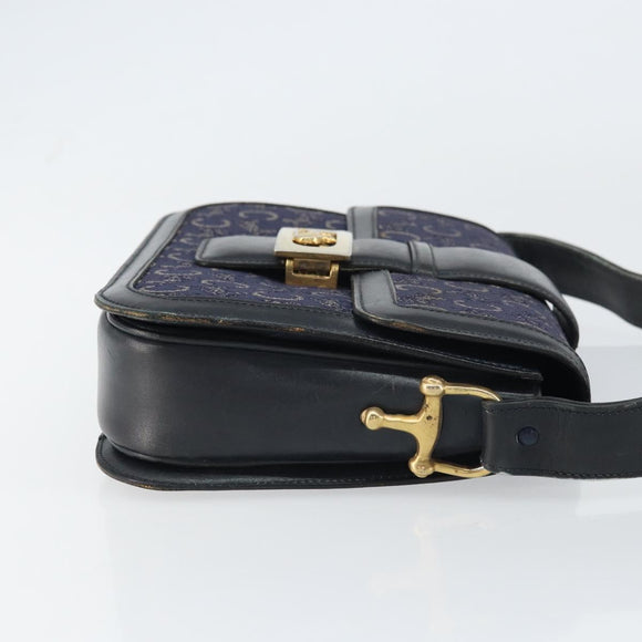 CELINE C Sulky Shoulder Bag Canvas Navy Gold Auth BA8677