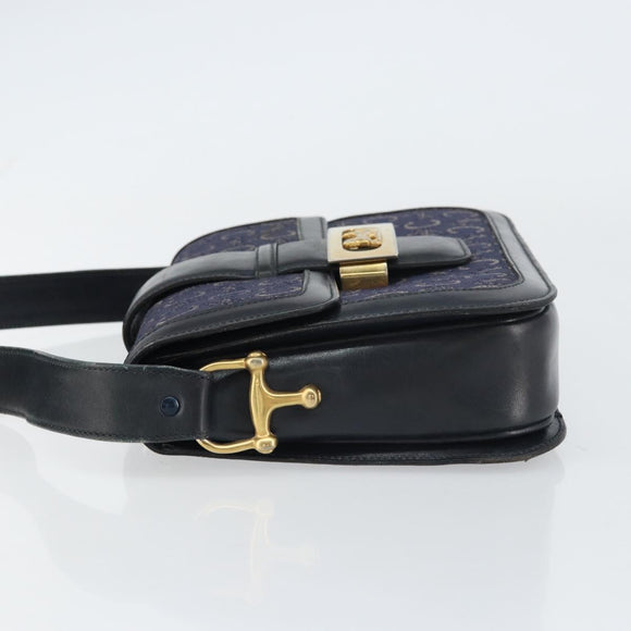 CELINE C Sulky Shoulder Bag Canvas Navy Gold Auth BA8677