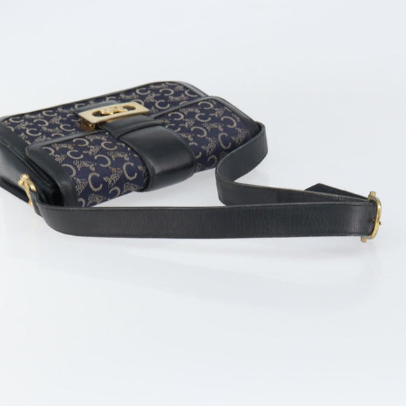 CELINE C Sulky Shoulder Bag Canvas Navy Gold Auth BA8677