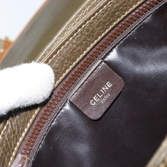 CELINE Shoulder Bag Leather Khaki Gold Auth BA8678