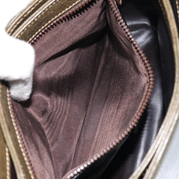 CELINE Shoulder Bag Leather Khaki Gold Auth BA8678