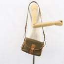 CELINE Shoulder Bag Leather Khaki Gold Auth BA8678-25