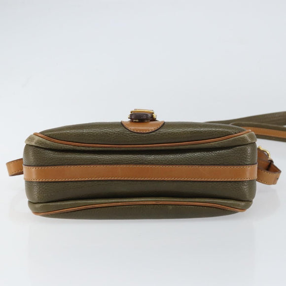 CELINE Shoulder Bag Leather Khaki Gold Auth BA8678