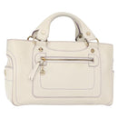 CELINE Boogie Hand Bag Leather White Gold Auth BA8679-1