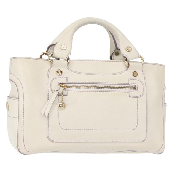 CELINE Boogie Hand Bag Leather White Gold Auth BA8679