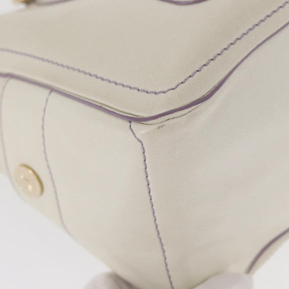 CELINE Boogie Hand Bag Leather White Gold Auth BA8679