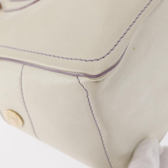 CELINE Boogie Hand Bag Leather White Gold Auth BA8679