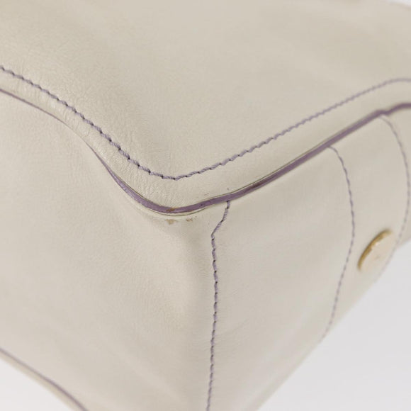 CELINE Boogie Hand Bag Leather White Gold Auth BA8679