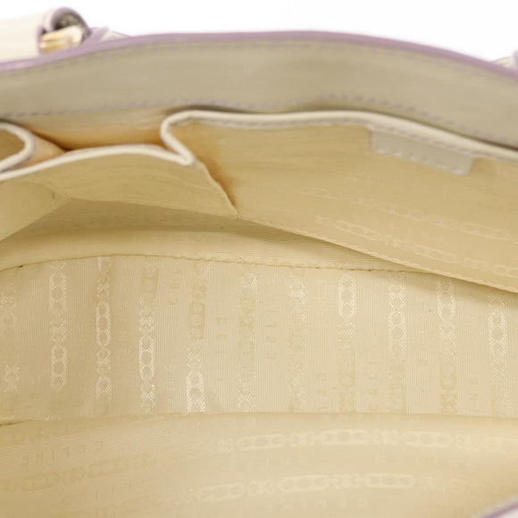 CELINE Boogie Hand Bag Leather White Gold Auth BA8679