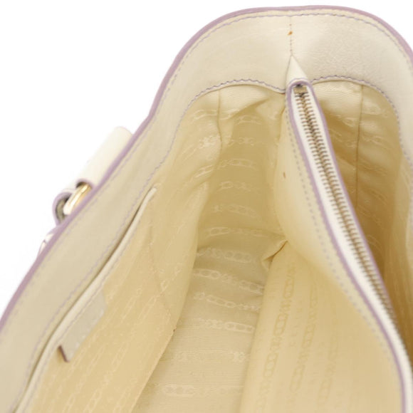 CELINE Boogie Hand Bag Leather White Gold Auth BA8679