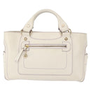 CELINE Boogie Hand Bag Leather White Gold Auth BA8679-13